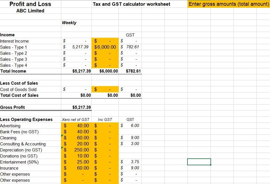 Tax gst and drawings calculator Social Currency